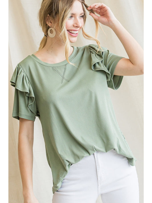 Green Ruffle Sleeve Top