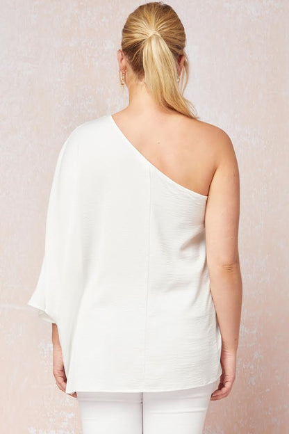 Plus White One Shoulder Top