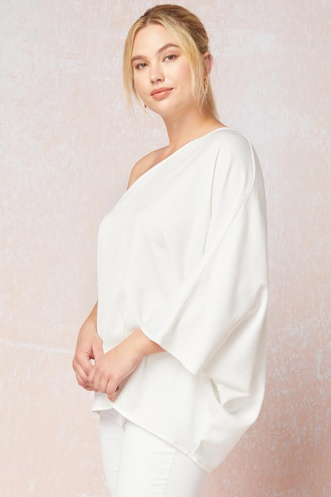 Plus White One Shoulder Top