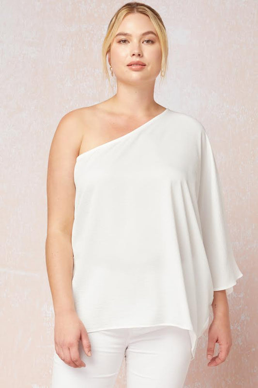 Plus White One Shoulder Top