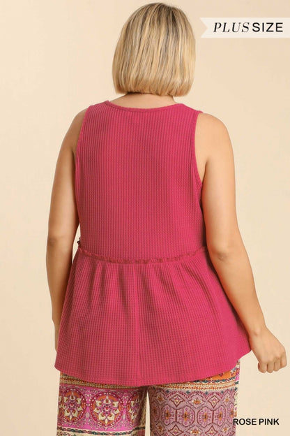 Plus Size Rose Pink Waffle Knit Top