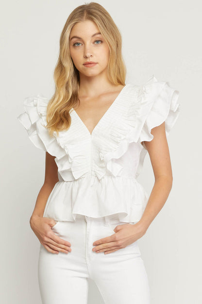 White V Neck Peplum Top