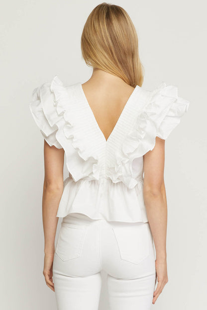 White V Neck Peplum Top